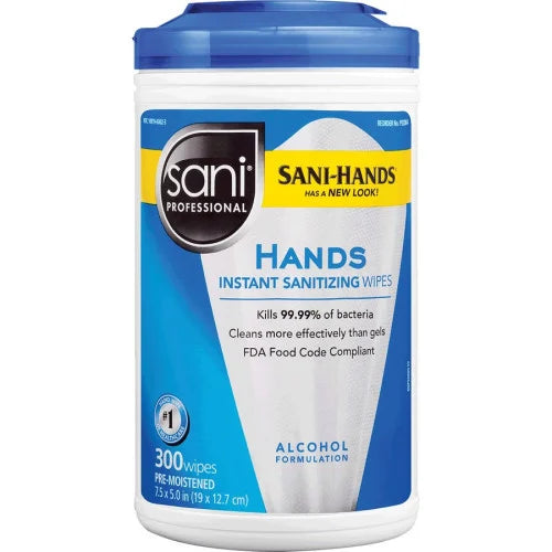Hands Instant Sanitizing Wipes, 7.5 x 5, 300/Canister, 6/Carton (P92084CT)