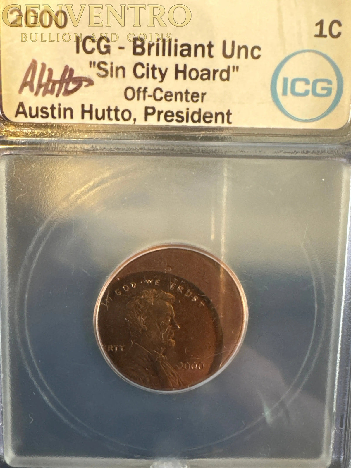 2000 Lincoln 1 cent Off Center Strike Error ICG Austin Hutto "Sin City Hoard"