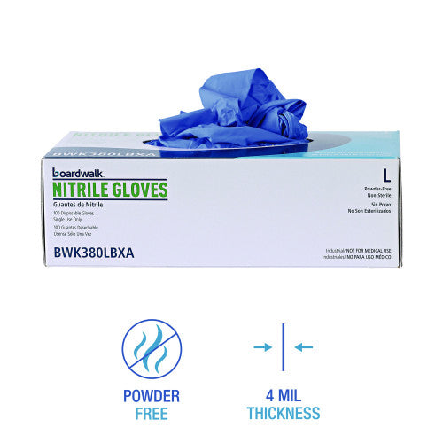 Boardwalk® Disposable Nitrile Gloves, Large, Blue, 4 mil, 1000/CT (BWK380LCTA)