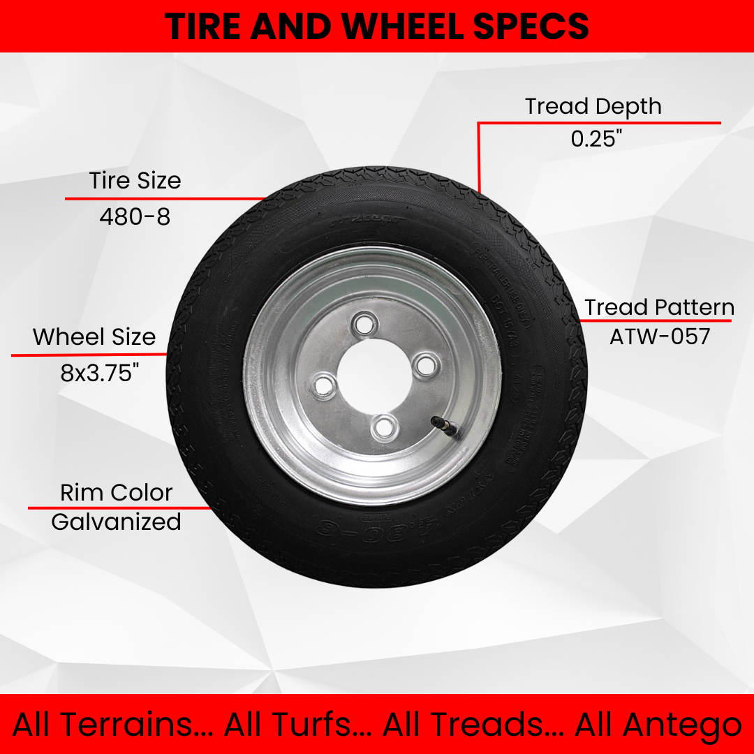 Qty: 1 Antego Tire and Wheel 4.80-8 Tire and Wheel Assembly, Galvanized 4 Lug Trailer Tire and Wheel, 6 Ply, Load Range C