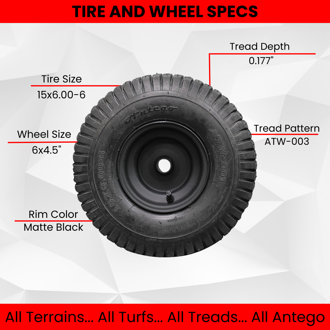 (Set of 4) Matte Black Universal Fit 15x6.00-6 Tires & Wheels 4 Ply for Lawn & Garden Mower Turf Tires .75" Bearing