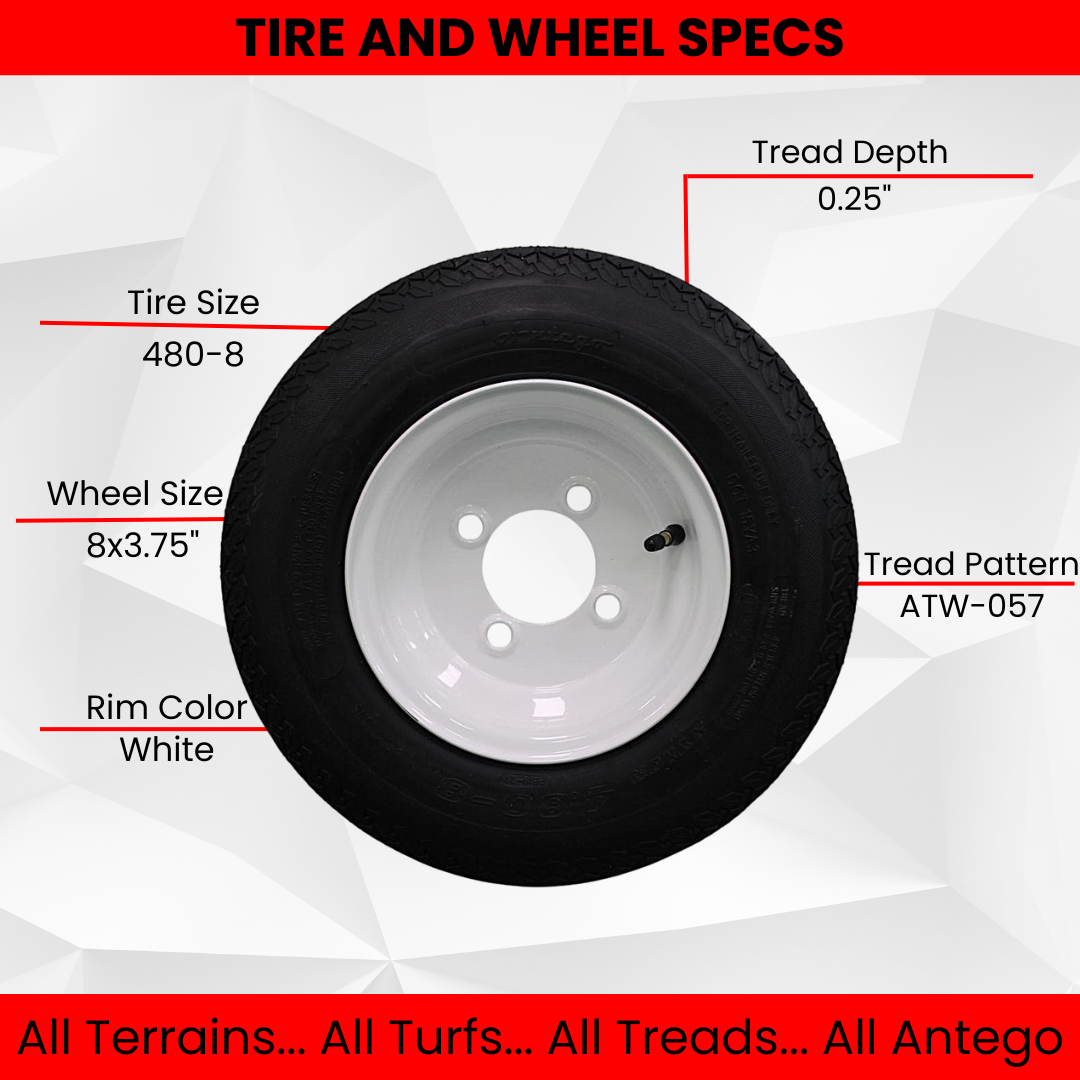 Antego Tire and Wheel (Set of 1) 4.80-8 Tire and Wheel Assemblies, White 4 Lug Trailer Tires and Wheels, 6 Ply, Load Range C