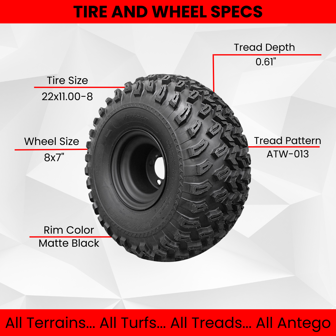 22x11.00-8 with 8x7 Matte Black Wheels for Golf Cart (1 Right 1 Left)