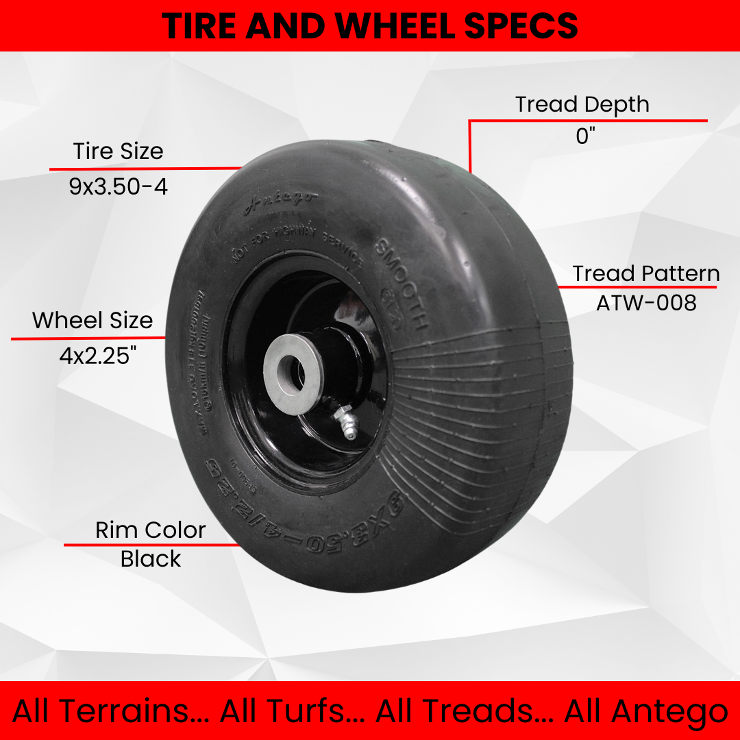 9x3.50-4 Flat Proof, Smooth Semi Pneumatic with Black Wheel (Set of 4) Replacement for ARIENS and Gravely