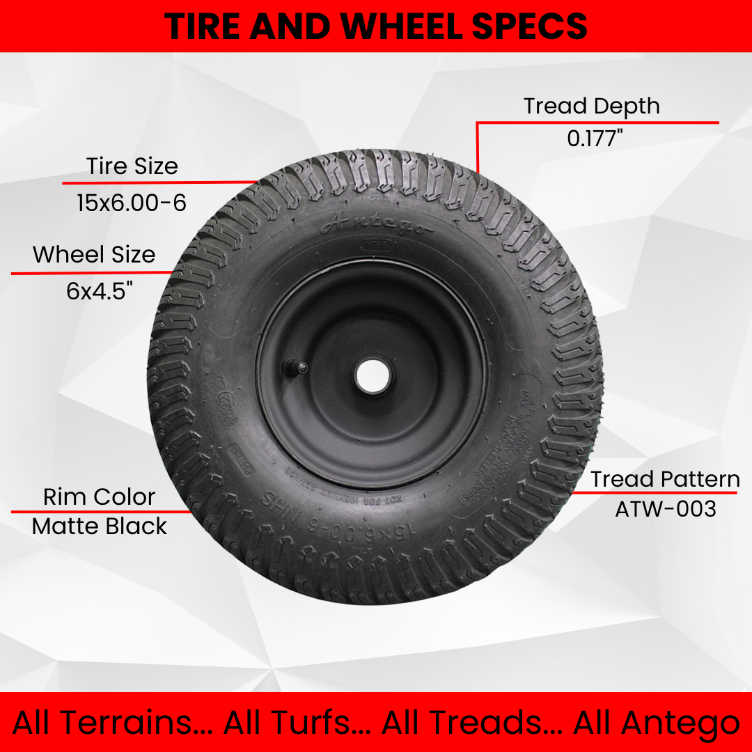 (Qty: 1) Matte Black Universal Fit 15x6.00-6 Tires & Wheels 4 Ply for Lawn & Garden Mower Turf Tires .75" Bearing (ATW-003)