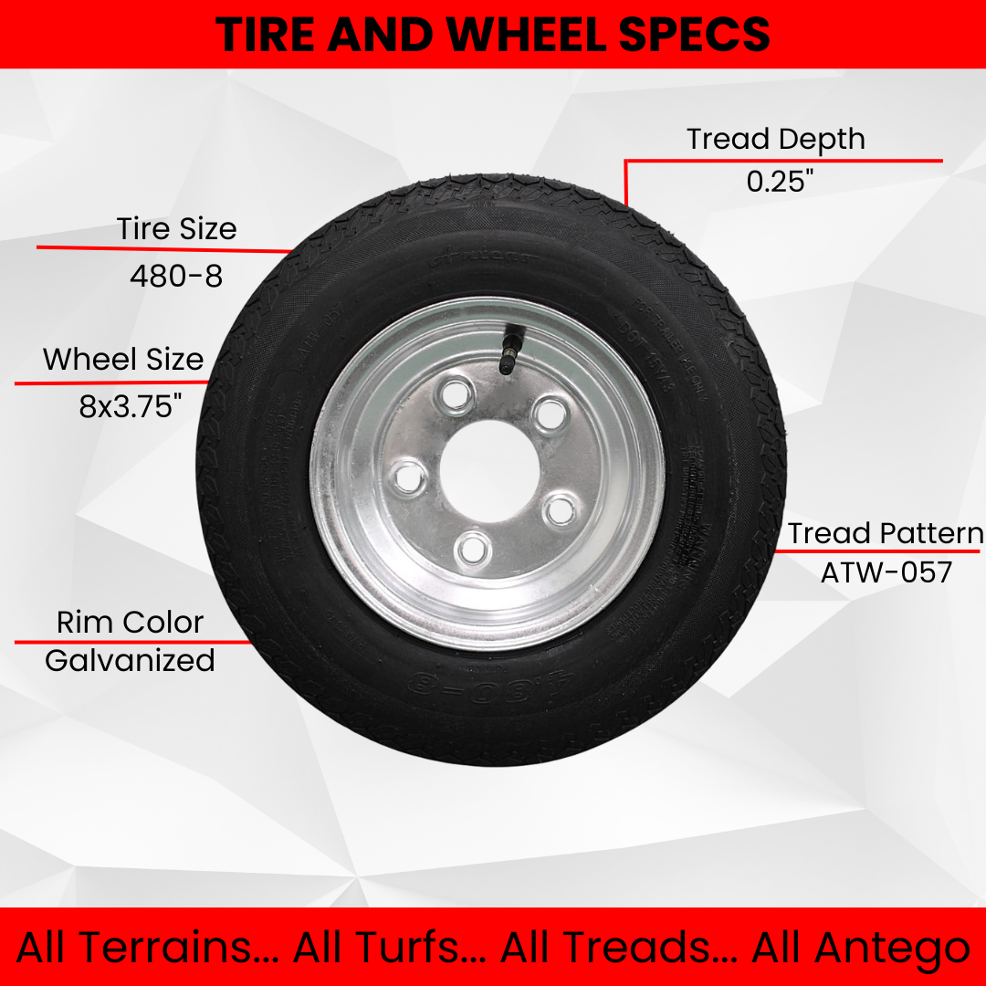 Antego Tire and Wheel (Set of 1) 4.80-8 Tire and Wheel Assemblies, Galvanized 5 Lug Trailer Tires and Wheels, 6 Ply, Load Range C