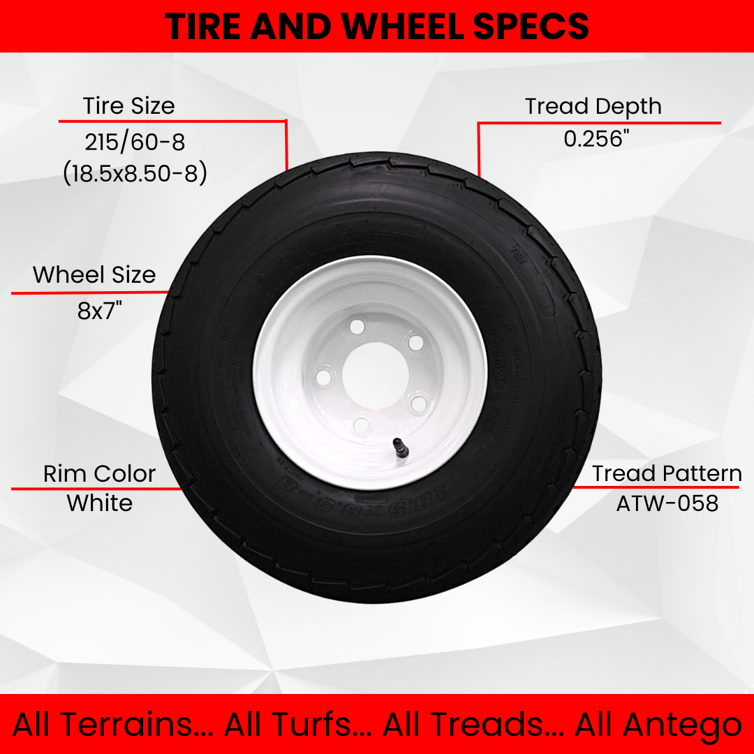 Antego 5-hole 8" x 7" White Trailer Wheel & Tire 215/60-8 (18.5x8.50-8) 6ply (Set of 4)