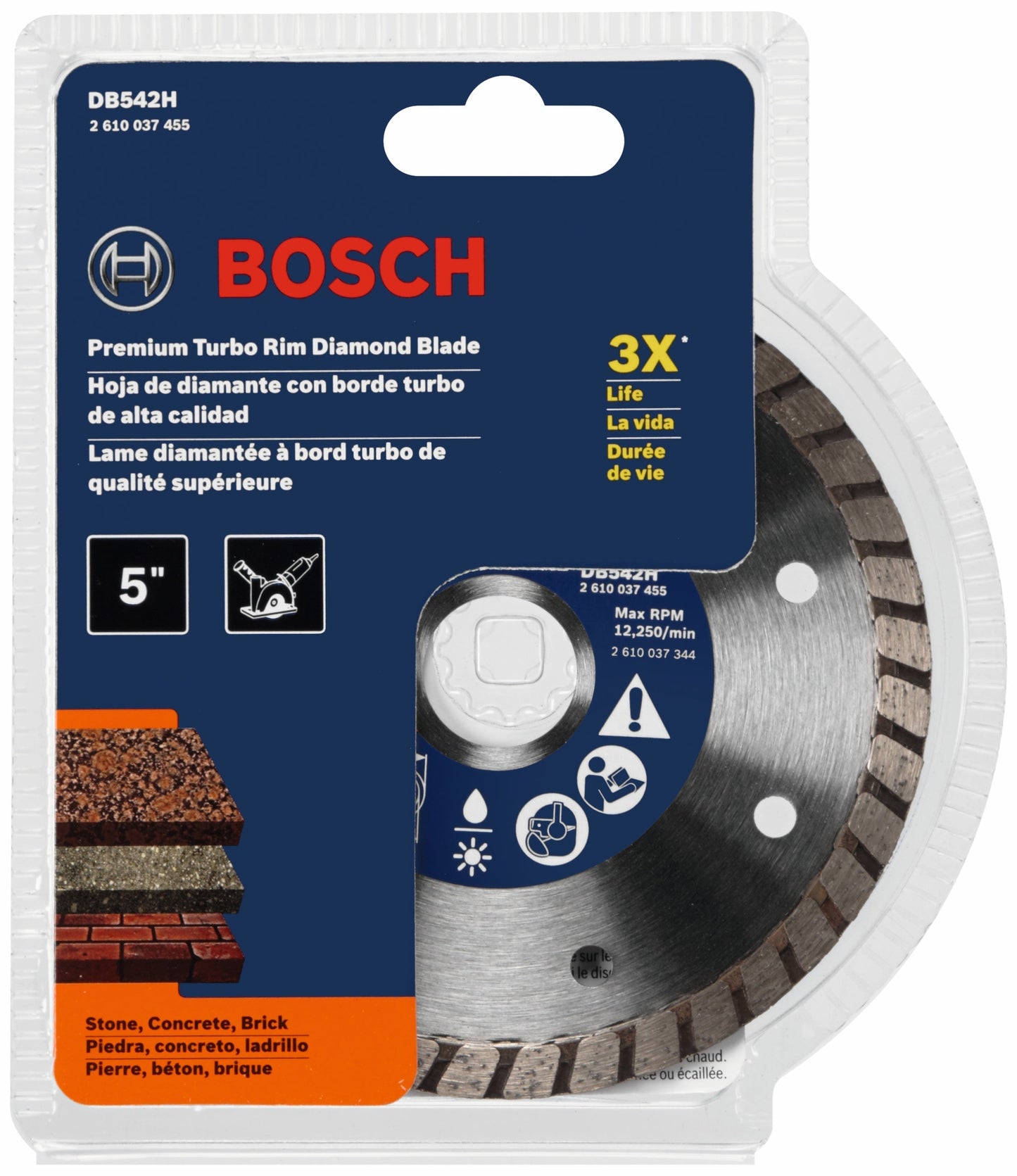 BOSCH DB542H 5 In. Premium Turbo Rim Diamond Blade for Smooth Cuts