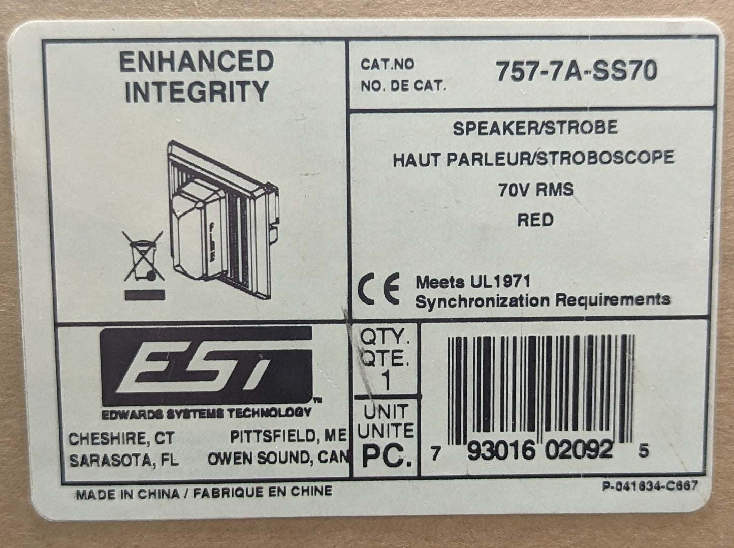 Edwards EST 757-7A-SS70 Speaker Strobe