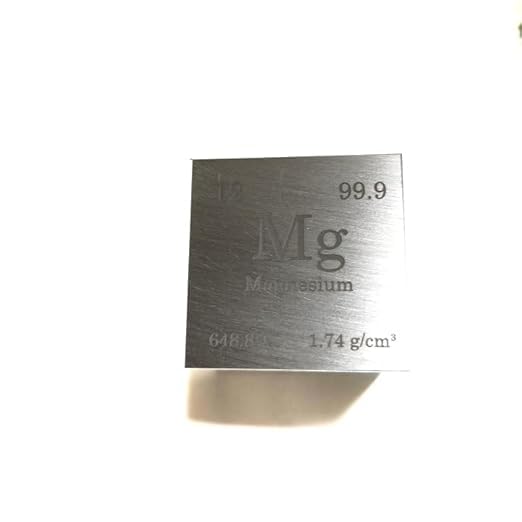 Magnesium Cube 12.7mm (0.5 inch), 99.9% Pure Mg Metal Element Cube, Low-Density Lightweight Cube for STEM Education, Science Display & Collection