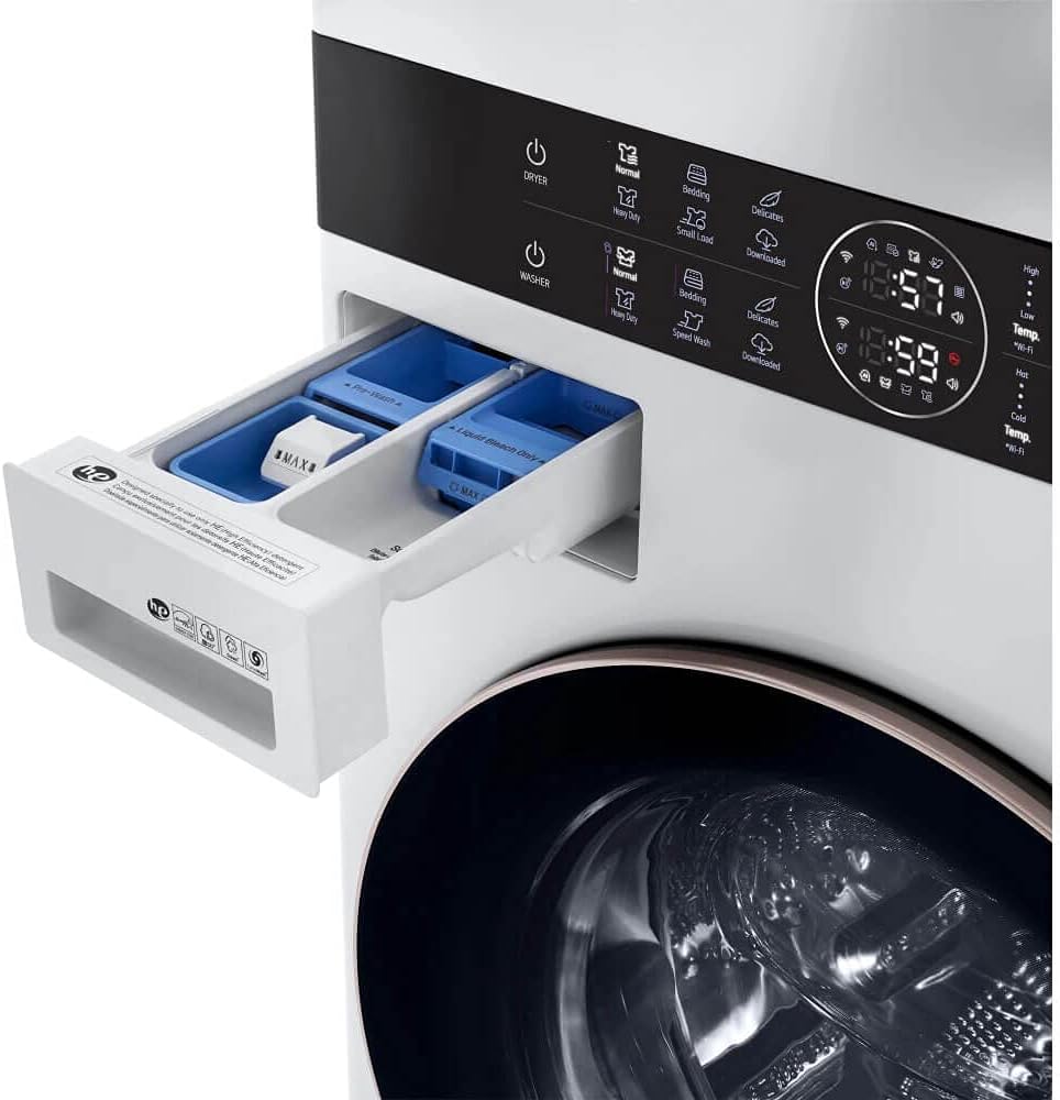 LG WKE100HWA WashTower Stacked Smart Laundry Center 4.5 Cu.Ft. Front Load Washer & 7.4 Cu.Ft. Electric Dryer in White