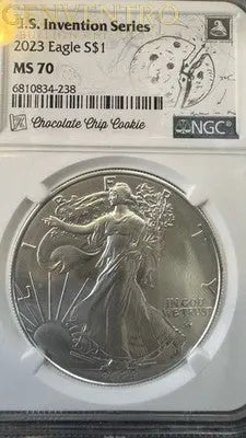 2023 American Silver Eagle US Invention Series NGC MS70 Chocolate Cookie