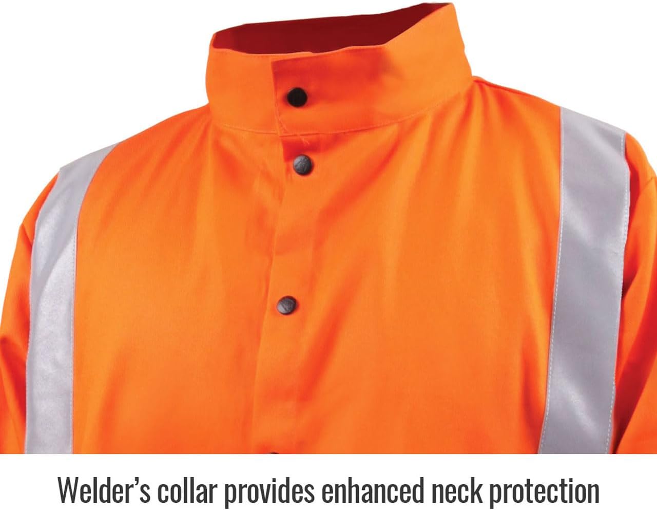 Black Stallion (JF1012) Safety Welding Jacket, 9 oz Flame Resistant Cotton, 2" Silver Reflective Tape, Welder's Collar