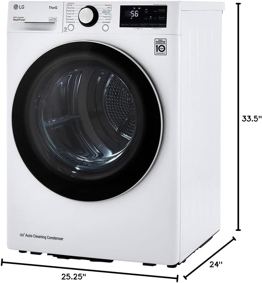LG DLHC1455W 24 in. W 4.2 Cu. Ft. Ventless Stackable Compact Smart Electric Dryer in White with Dual Inverter HeatPump Technology