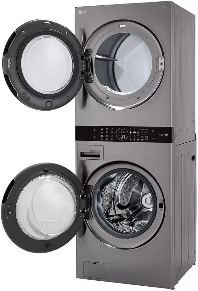 LG WashTower Stacked Smart Laundry Center 4.5 Cu.Ft. Front Load Washer & 7.4 Cu.Ft. Electric Dryer in Graphite Steel WKE100HVA