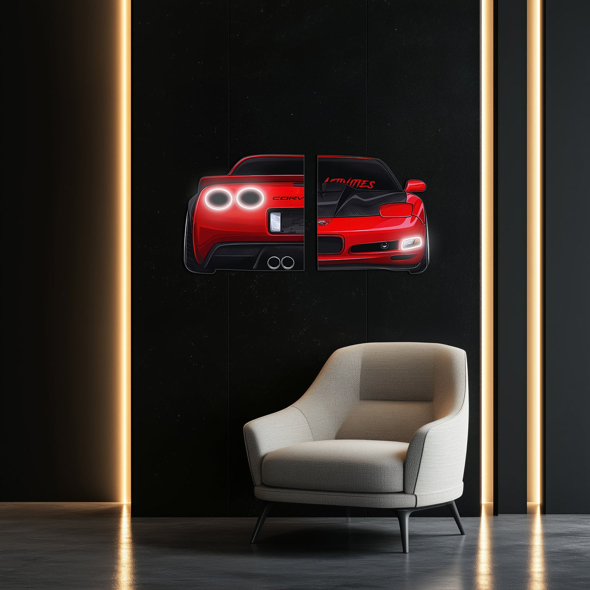 Car Neon LED Wall Art Sign with UV Printed Acrylic Vibrant Integrated Lighting Decor