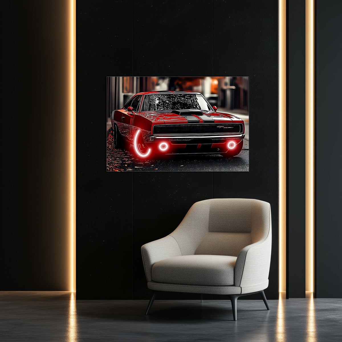 Neon LED Car Wall Art Sign - UV Printed Acrylic Garage Office Decor for Man Cave