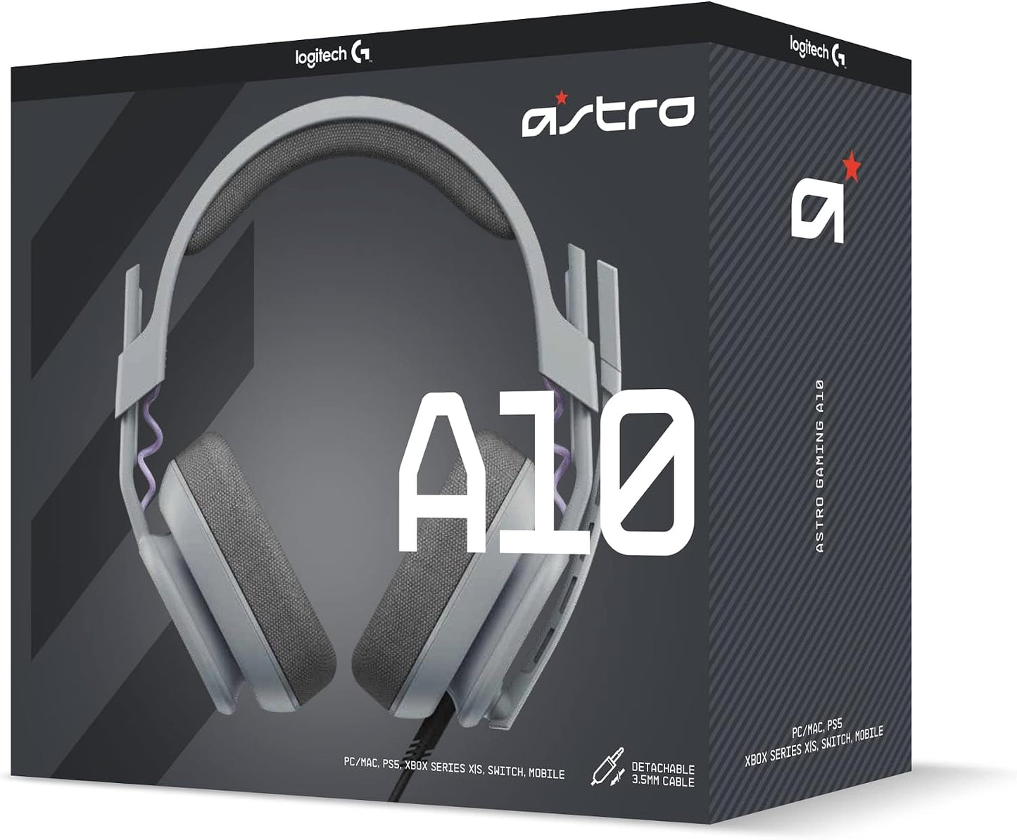Logitech G Astro A10 Gen 2 Cross-Platform Wired Gaming Headset - Grey | 3.5mm Headphone Jack, 32mm Drivers, Flip-to-Mute Mic, Over-Ear Cup Design