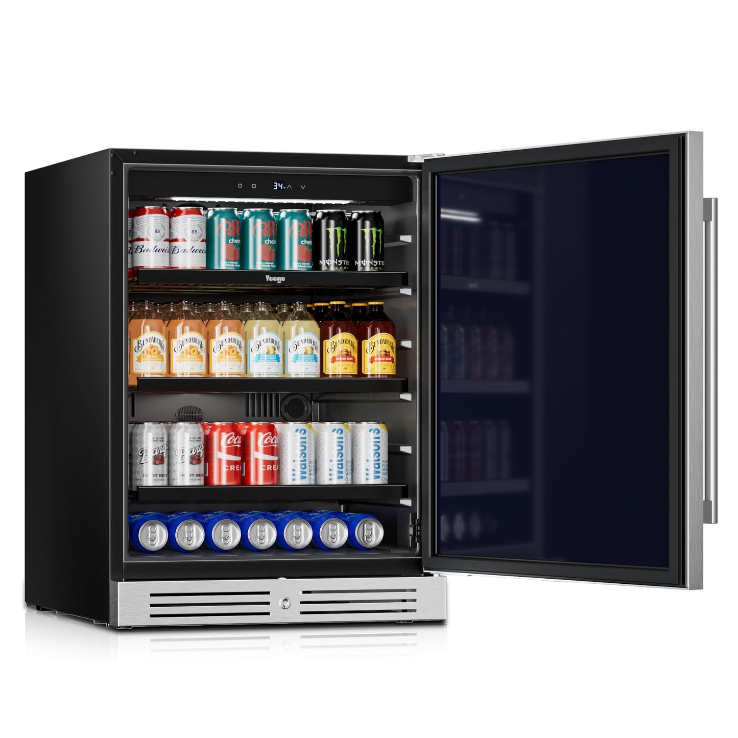 Yeego 24 Inch Beverage Refrigerator, 160-Can Beverage Cooler with Lock & Auto Defrost, Stainless Steel Indoor & Covered Outdoor Beverage Fridge, Freestanding or Under Counter for Beer, Soda & Wine