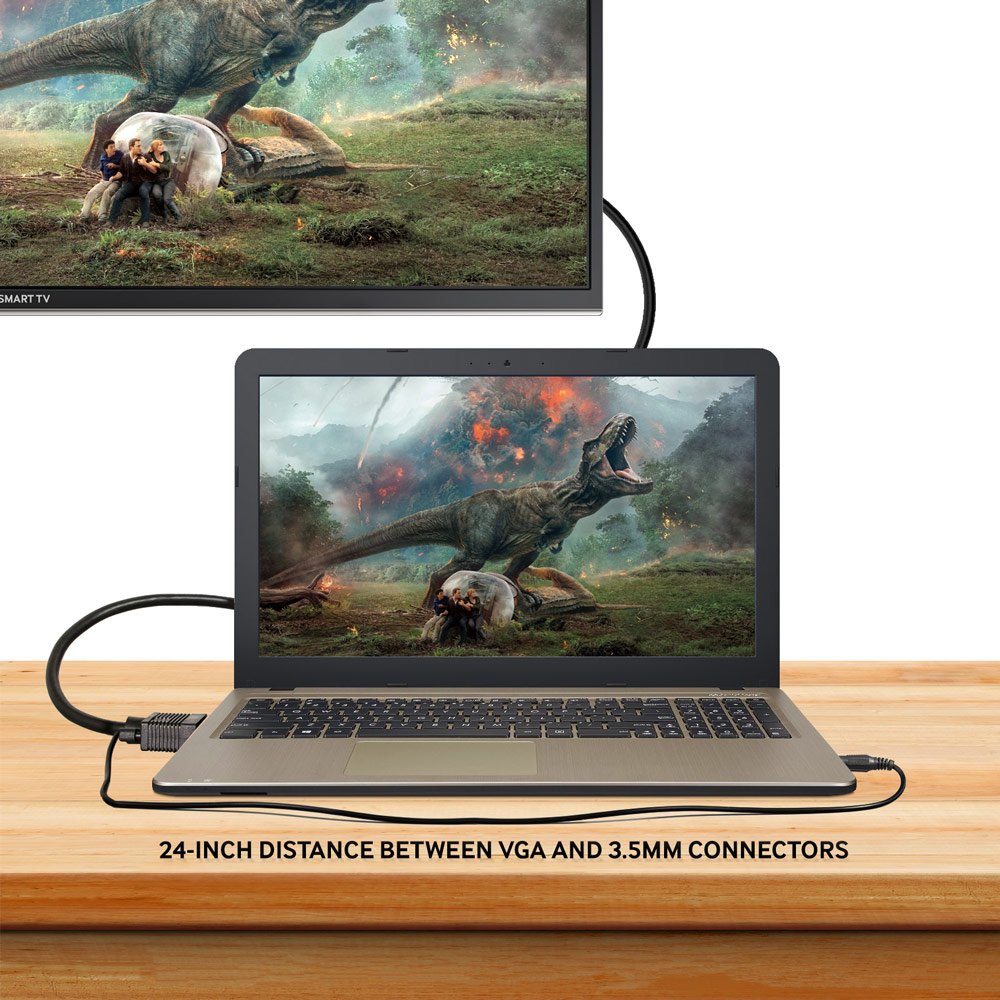 Cmple - VGA SVGA Monitor Cable, Gold Plated Connectors, Support Full HD Displays HDTVs (Male-to-Male) with 3.5mm Stereo Audio - 6 Feet