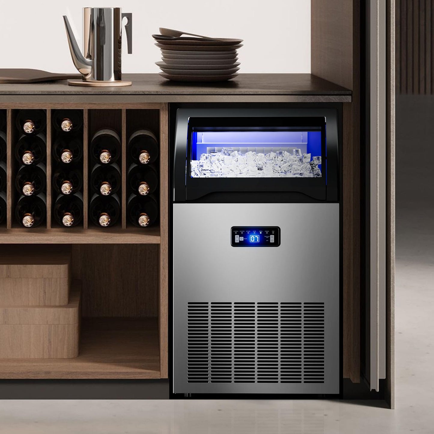 Ice Maker Commercial Countertop Ice Machine 150lbs Per Day Auto-Cleaning, Portable Sonic Ice Maker with Basket and Scoop, for Home Party/RV Camping