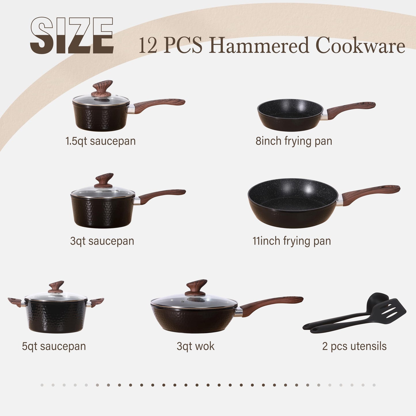 Kitchen Academy Induction Cookware Sets - 12 Piece Pots and Pans Set Non Stick, Black Granite Nonstick Cooking Pan Set(PFOS, PFOA Free)