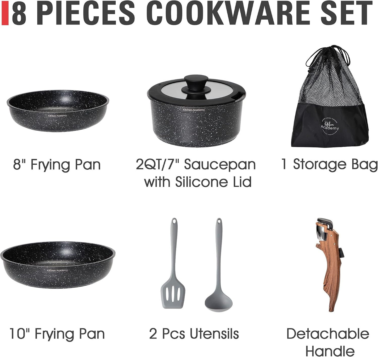 Kitchen Academy 30Pcs Bakeware & Cookware Set + 10Pcs Rv Pots and Pans Set with Removable Handle Cookware Sets
