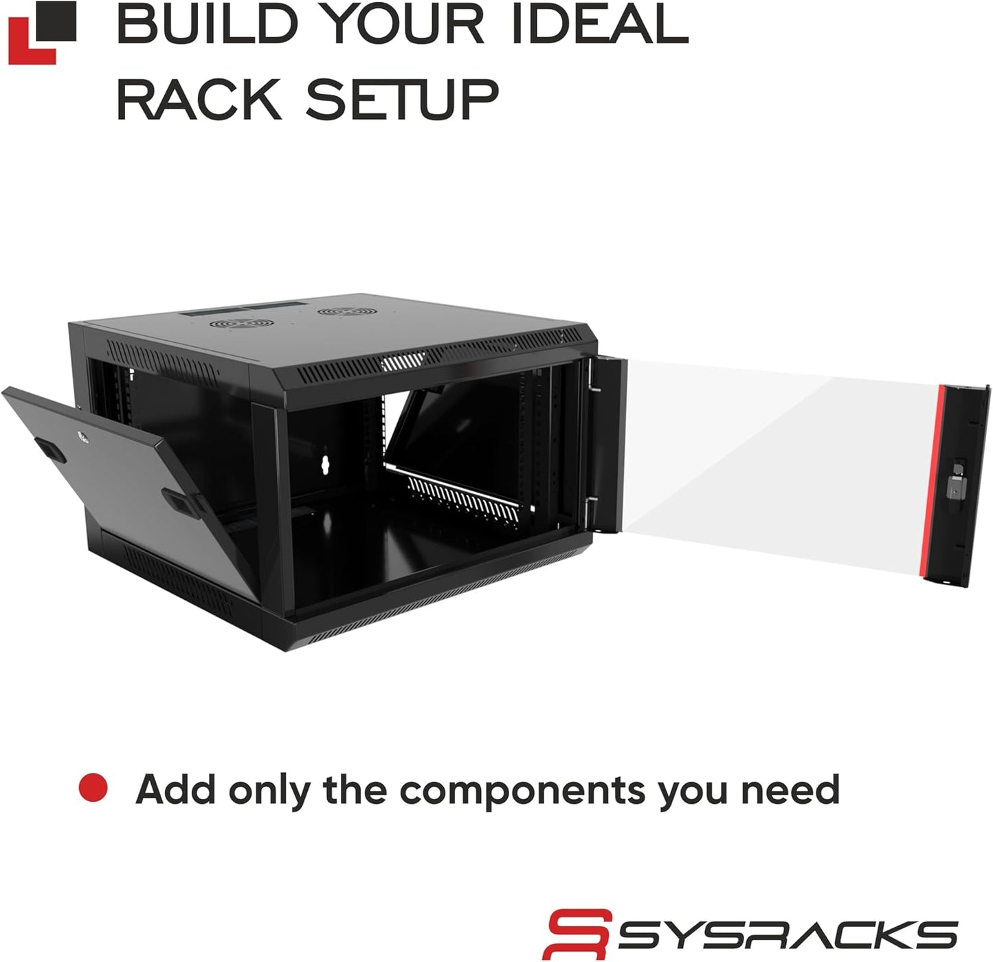 Sysracks 6U Wall Mount Server Rack Cabinet, 19” Network Enclosure, 24” Deep, Locking Glass Door, Custom-Ready IT Rack