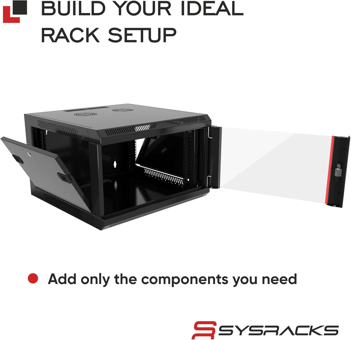 Sysracks 6U Wall Mount Server Rack Cabinet, 19” Network Enclosure, 24” Deep, Locking Glass Door, Custom-Ready IT Rack