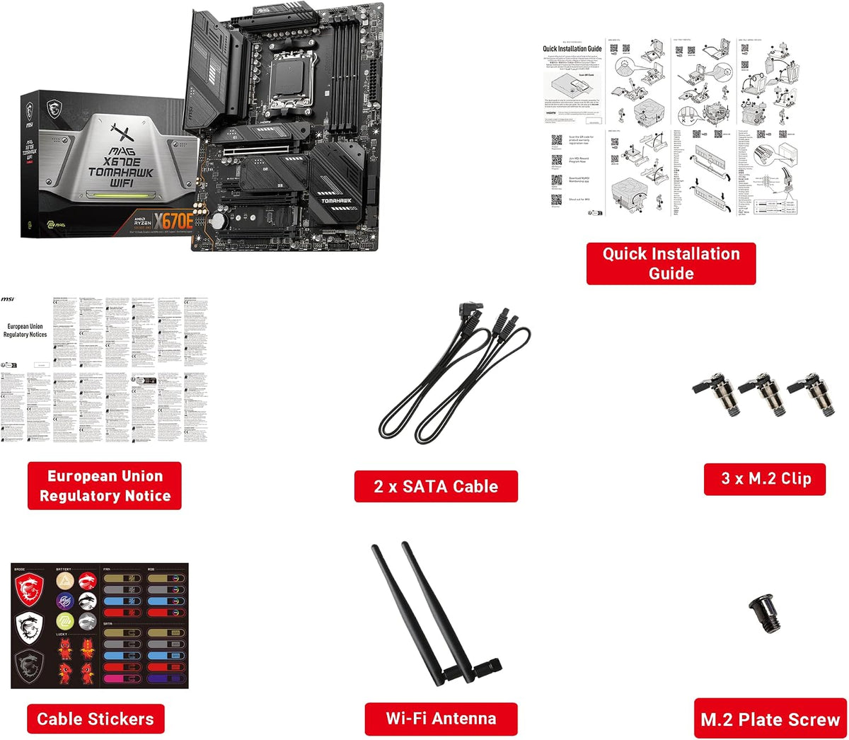 MSI MAG X670E Tomahawk WiFi Gaming Motherboard (AMD Ryzen 9000/8000/7000 Series Processors, AM5, DDR5, PCIe 5.0, SATA 6Gb/s, M.2, USB 3.2 Gen 2, Wi-Fi 6E, Bluetooth 5.3, 2.5Gbps LAN, HDMI/DP, ATX)