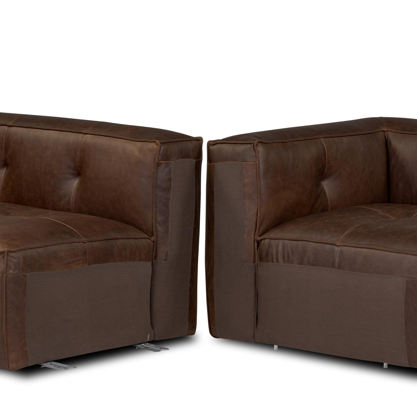 Poly & BARK Capa 129" Leather L-Shaped Corner Sectional Sofa in Chocolate Brown - Full-Grain Pure-Aniline Italian Leather Living Room Couch with Low Profile and French Seams