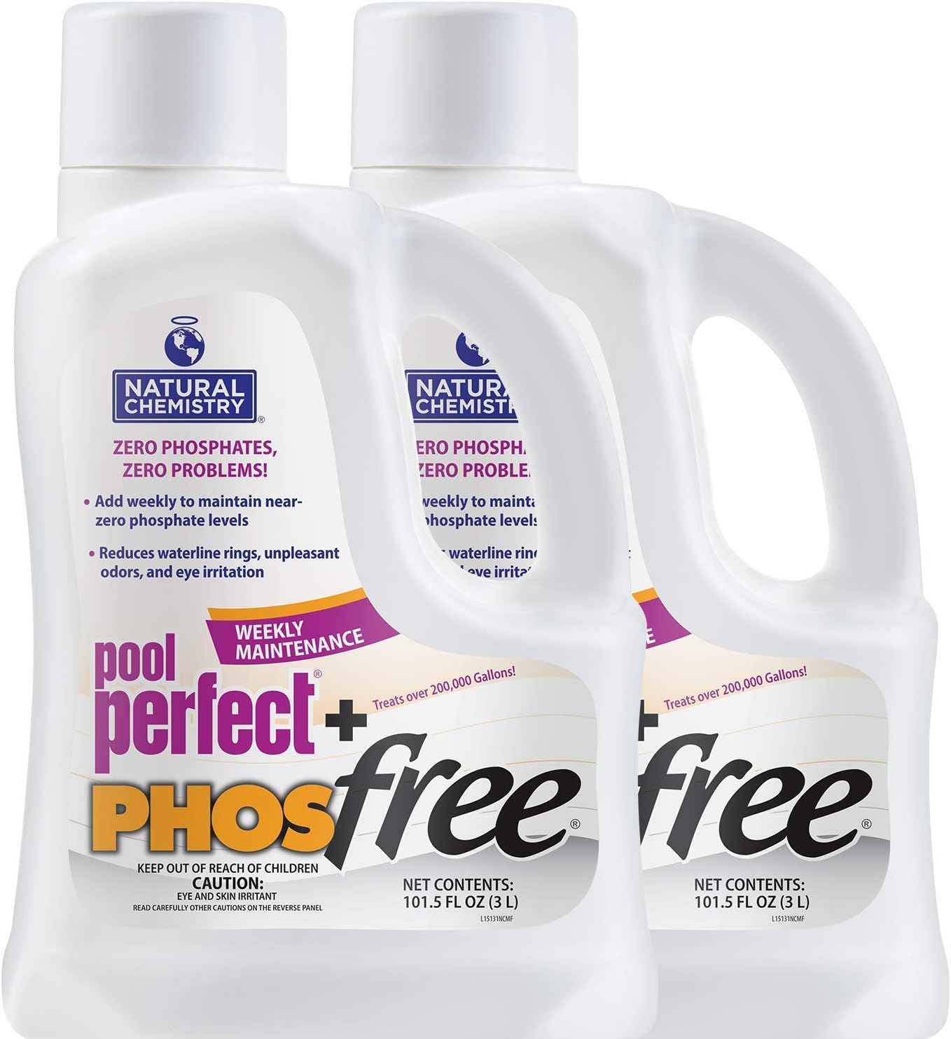 Natural Chemistry Pool Perfect + Phosfree, 3 L, 2 Pack, Phosphate Remover, Reduces Waterline Rings, Unpleasant Odors & Eye Irritation