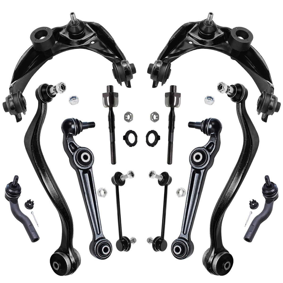 Detroit Axle - 12pc Front End Kit for 07-13 Chevy Silverado 1500 GMC Sierra | Suburban Yukon XL 1500 Tahoe Escalade ESV EXT, 2 Upper Control Arms 2 Sway Bars 4 Tie Rods 2 Lower Ball Joints 2 Boots