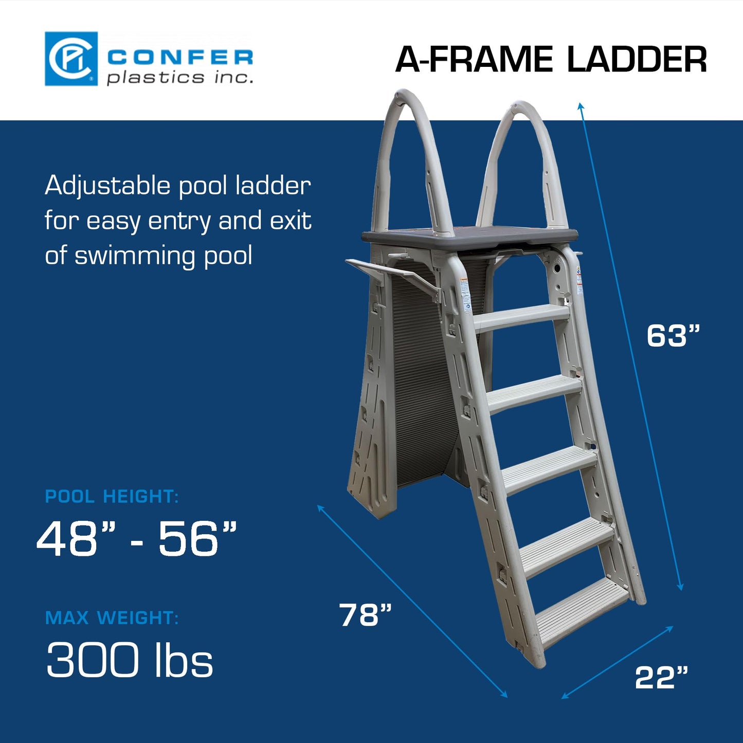 Confer Plastics 7200 Roll Guard fits Above-Ground Pool Heights from 48" to 56" A Frame Safety Ladder for Above Ground Outdoor Patio Swimming Pool Platform Ladder with Step Barrier Warm Grey