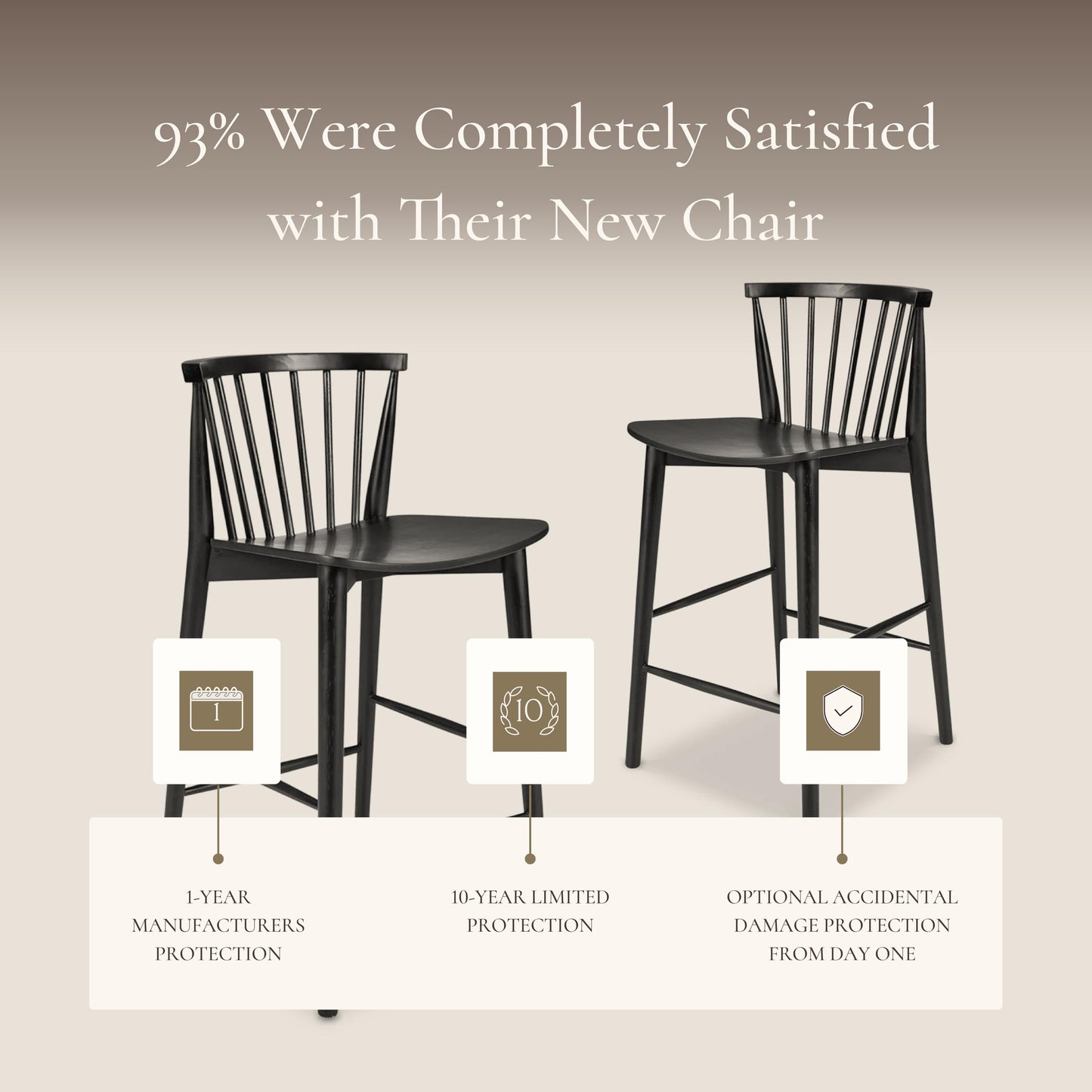 Poly & BARK Ligna Counter Stool in Black – Mid-Century Inspired Stool with Sculpted Spindle Back – Solid American Oak Frame and Engineered Wood Veneered Seat – Fully Assembled and Ready to Use