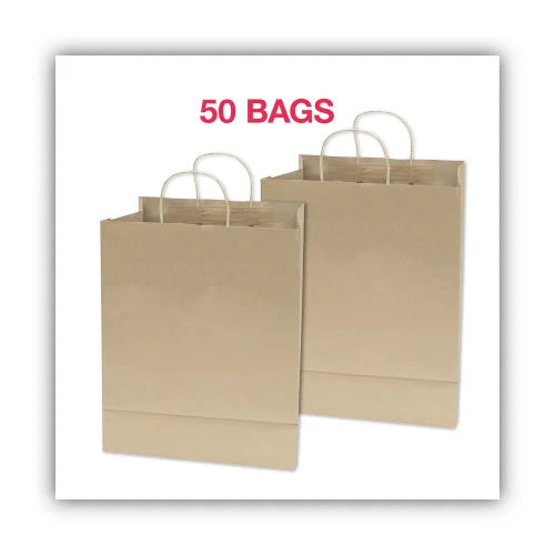 Premium Shopping Bag, Natural Twisted-Paper Handles, 10" x 4.5" x 13", Brown, 50/Box (091565)