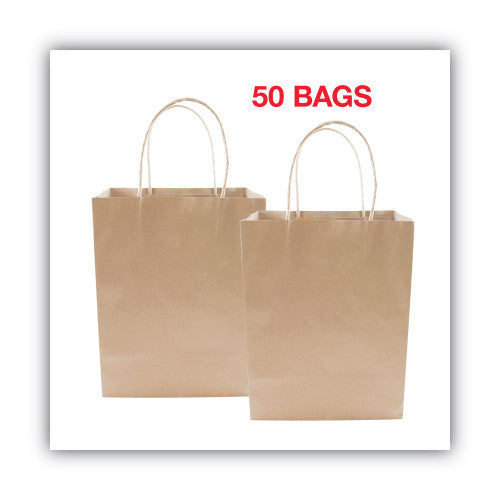 Premium Shopping Bag, Natural Twisted-Paper Handles, 8" x 4" x 10.25", Brown, 50/Box (098375)