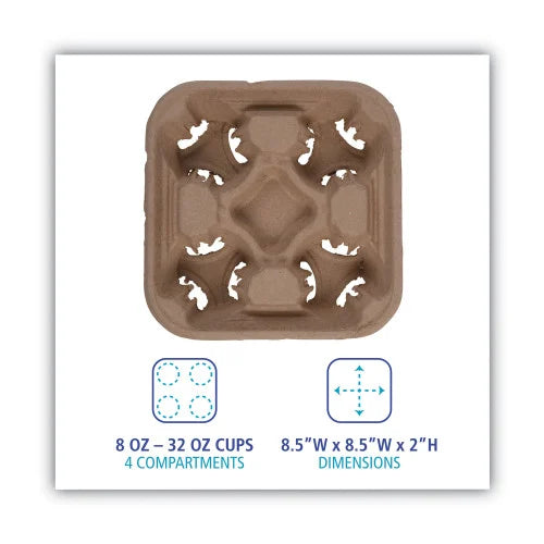 Boardwalk® Cup Tray, 8-32 oz, Four Cups, 300/Carton (BWK4CUPCARRIER)