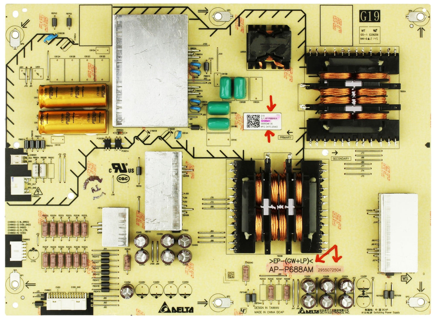 Sony 1-010-554-11 G19 Power Supply Board
