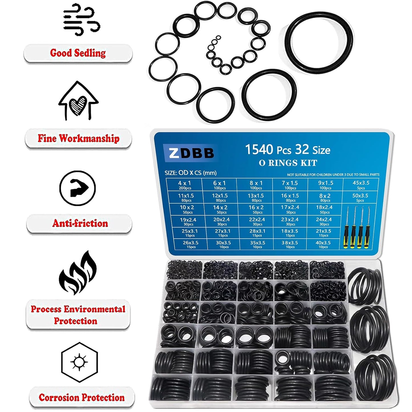ZDBB 1555 PCS 32 Size O Ring Kit+16 Size Rubber Washers Assortment Kit for Plumbing Faucet Water Pipe Garden Hose Washers Shower Heads Gasket Repair and Air or Gas Connections