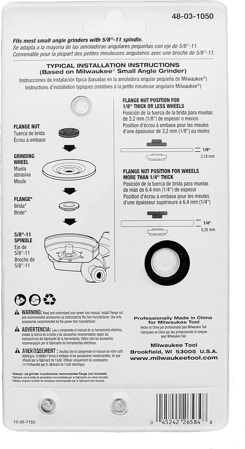 Milwaukee Genuine OEM 48-03-1050 Spanner Wrench and Spindle Flange Lock Nut Combination Kit for Angle Grinders with 5/8 Inch 11 Spindles (Angle Grinder Not Included)