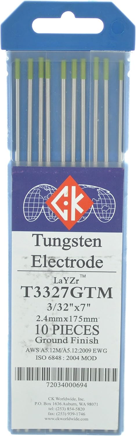 CK T3327GTM LaYZr Tungsten Electrode 3/32" x 7", 10 pack