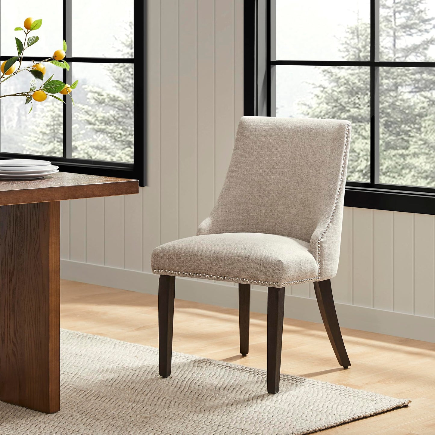 CHITA Modern High Back Dining Room Chairs Set of 2, Farmhouse Upholstered Dining Chairs, Fabric in Linen