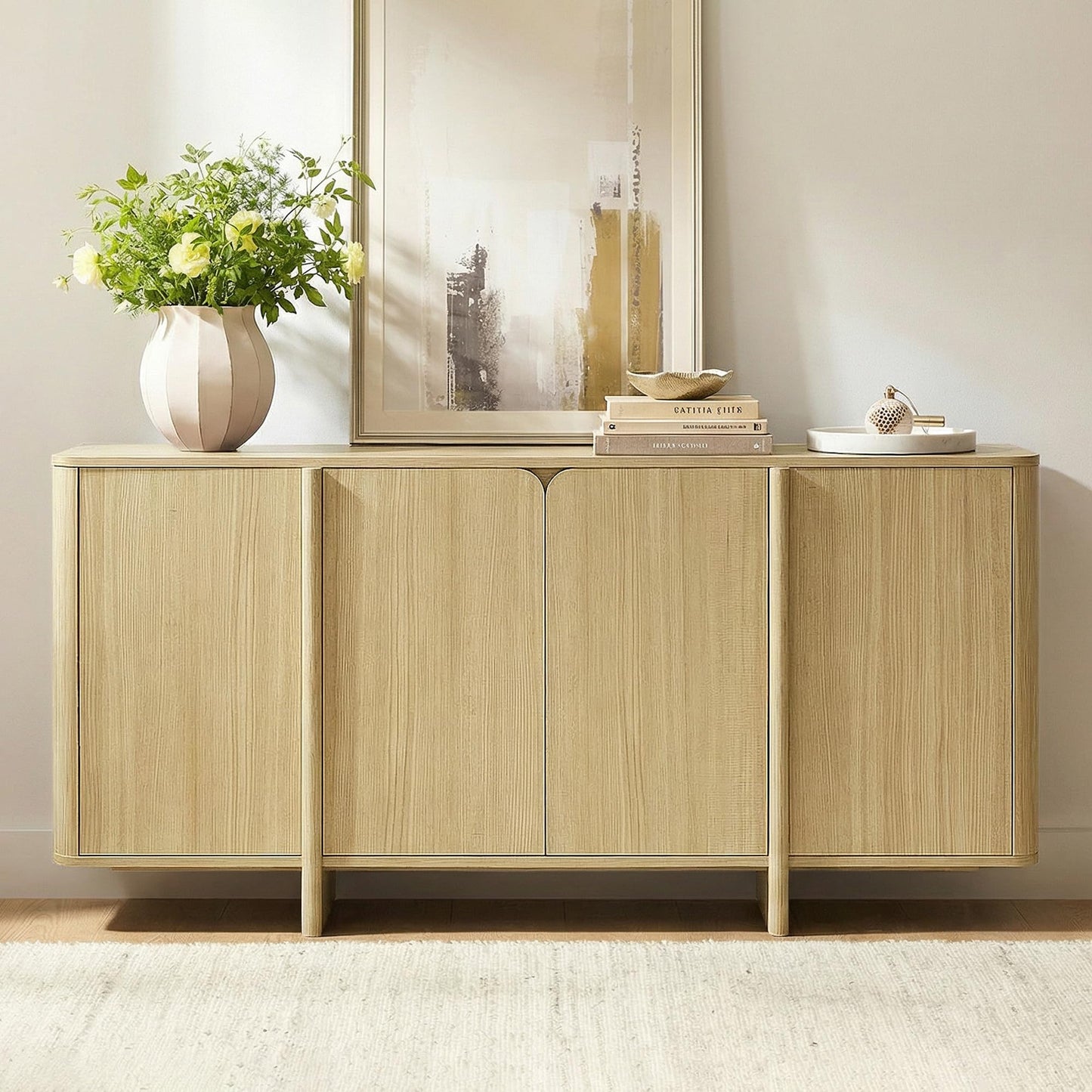 CHITA 66" Sideboard Buffet Cabinet with Storage, Modern Console Cabinet with 4 Doors & Adjustable Shelves, Storage Credenzas for Living Room, Kitchen, Hallway, Bar, Walnut