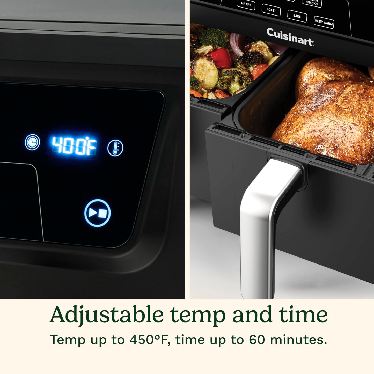 Cuisinart Dual Basket Air Fryer, Two Baskets 11 Qt in Total, 6 Functions: Air Fry, Roast, Bake, Broil, Dehydrate & Keep Warm, Features Sync Finish & Sync Settings, Toss Reminder & Auto-Pause, ADZ-112