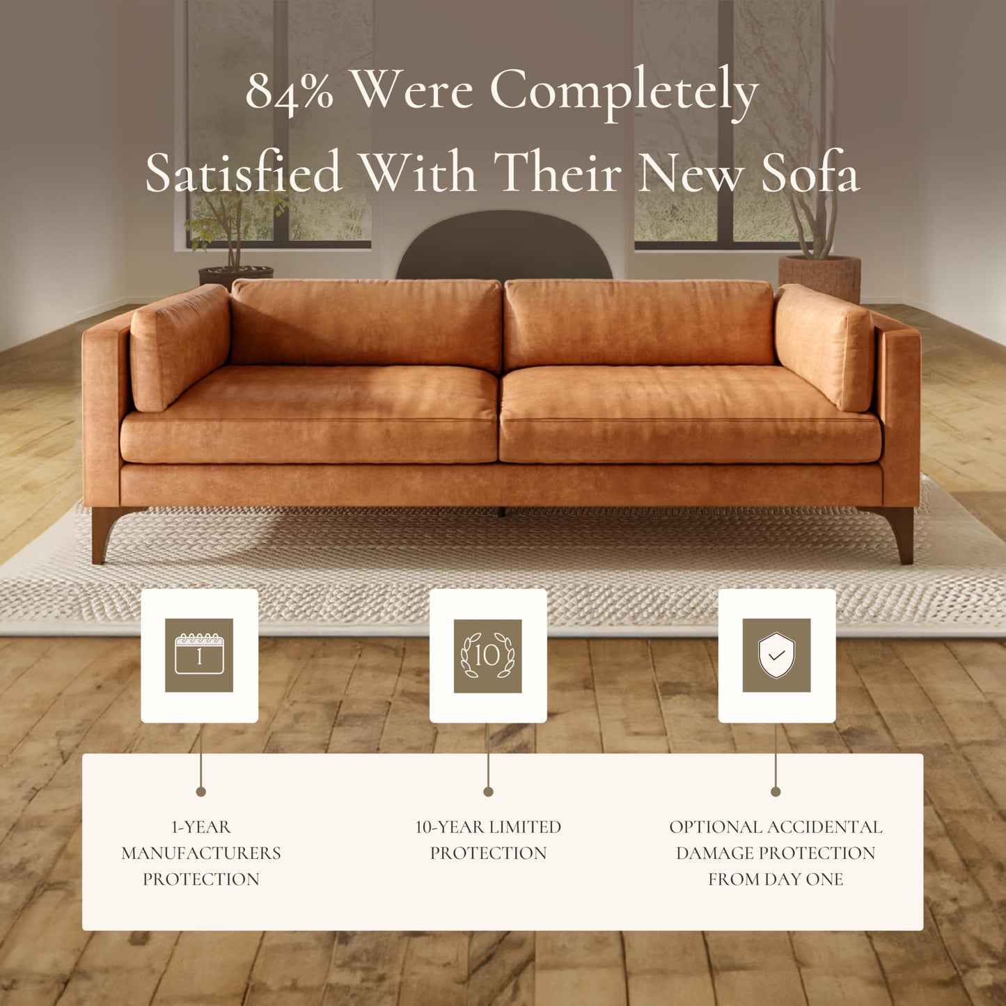 POLY & BARK Capa 96.5" Sofa – Chocolate Brown Full-Grain Pure-Aniline Italian Leather, Boxy Modern Design, Feather-Fiber Cushions, Solid Wood Frame