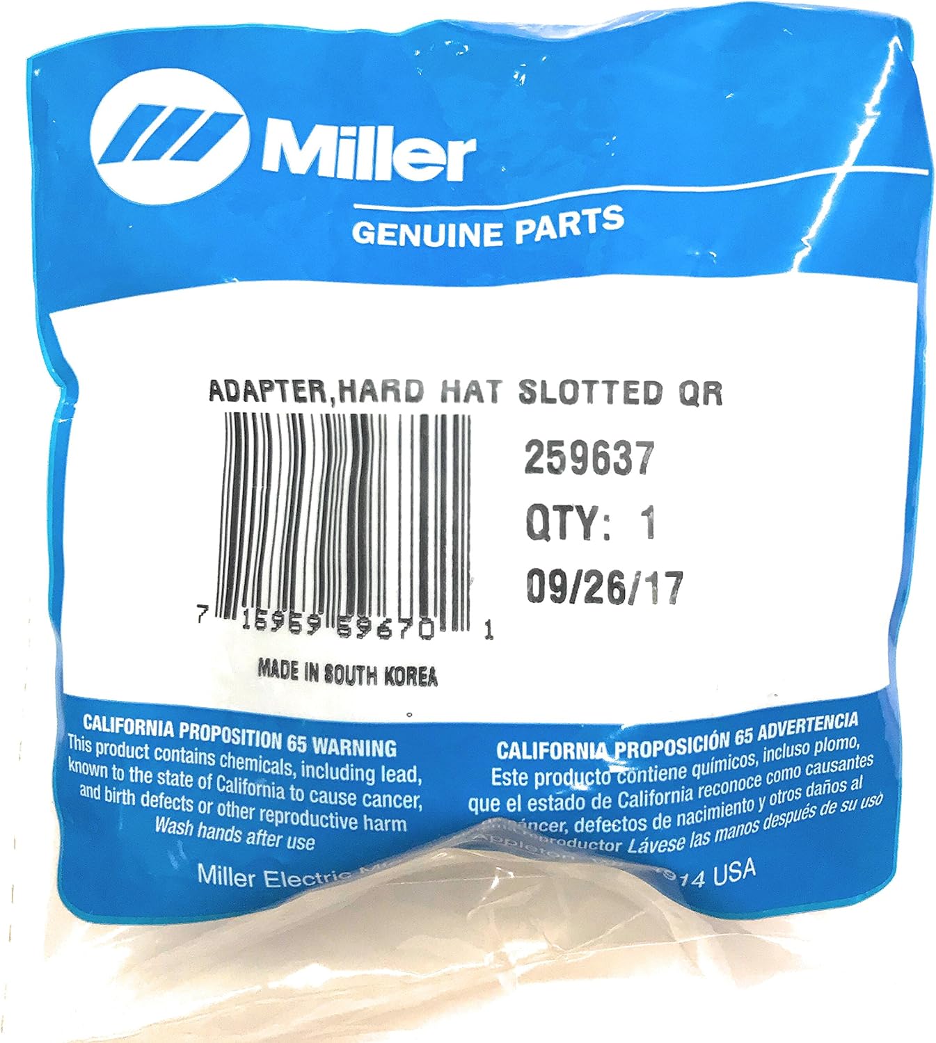 Miller 259637 Hard Hat Adapter, Slotted, Complete Kit