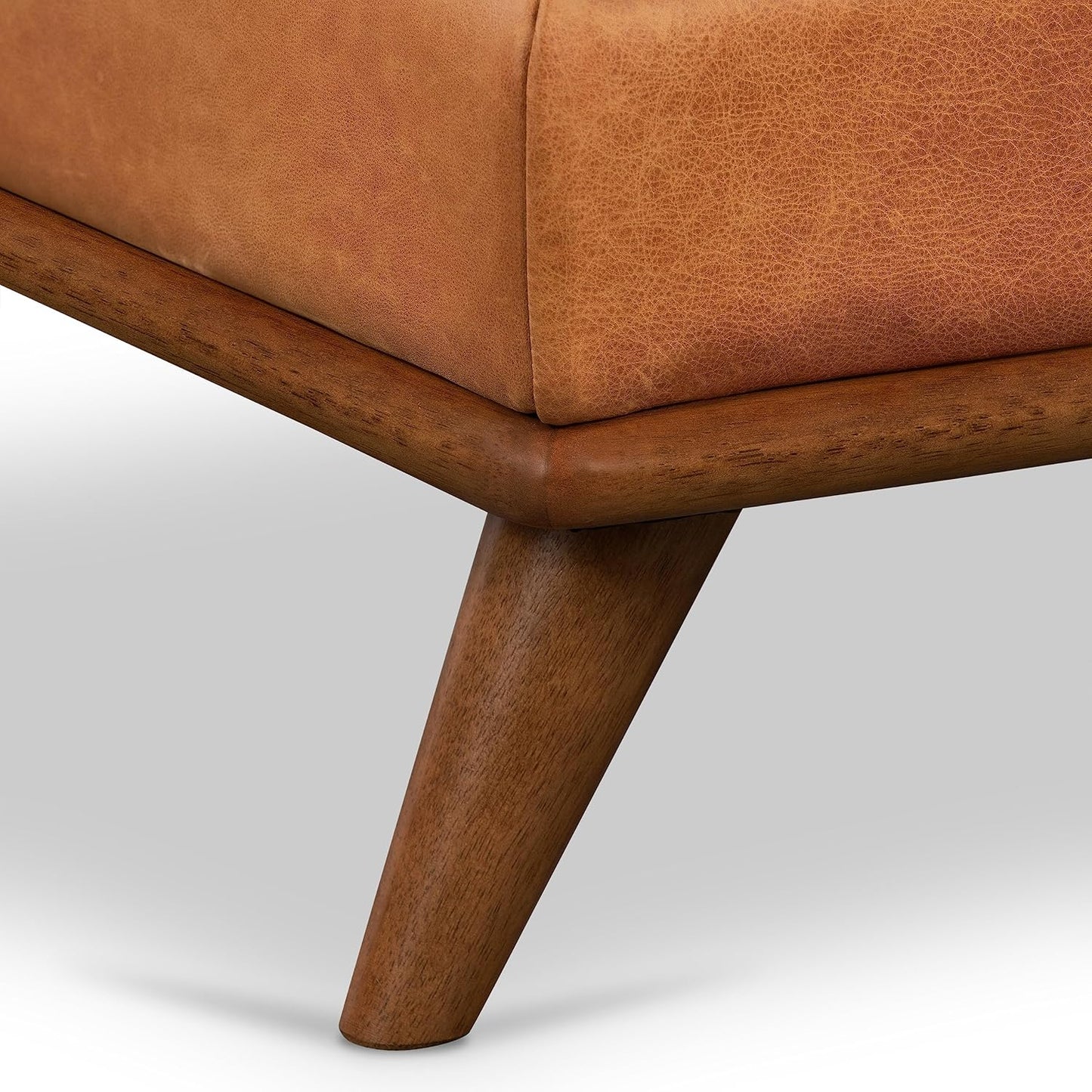 Poly & BARK Nolita Ottoman in Cognac Tan – Premium Leather Ottoman with Solid Wood Base, Modern Footrest, Accent Seating, and Living Room Furniture