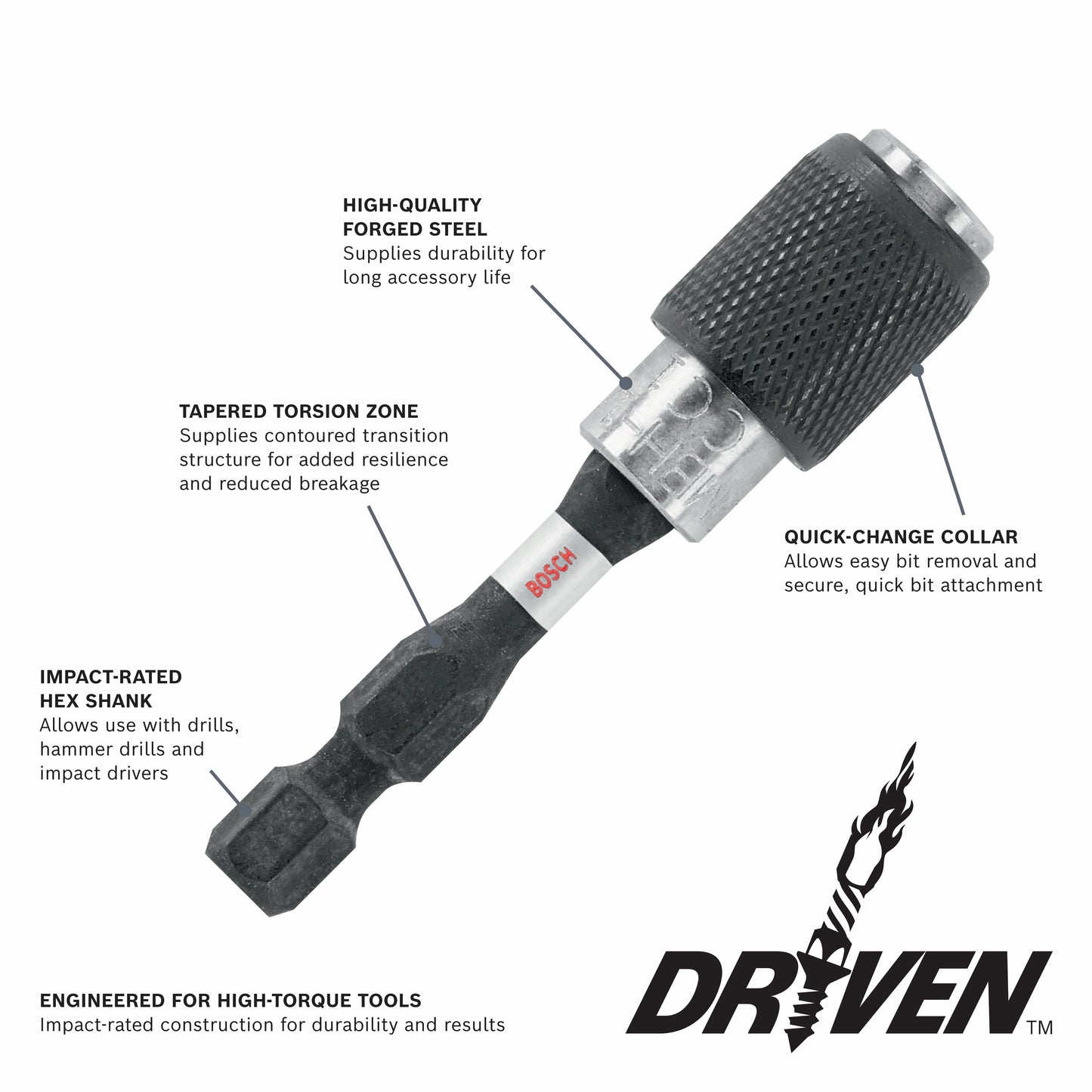 BOSCH ITDBHQC201 Driven 2 In. Impact Quick Change Bit Holder