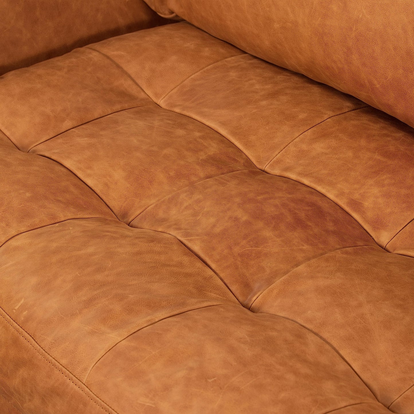 Poly & BARK Calle Right-Facing Sectional in Full-Grain Pure-Aniline Italian Tanned Leather in Cognac Tan and Brass Legs